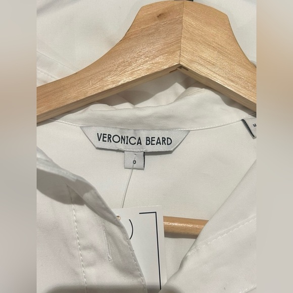 Veronica Beard Saude Cotton Poplin Long Roll Sleeve Gold Button Popover MiniDres - Picture 5 of 6